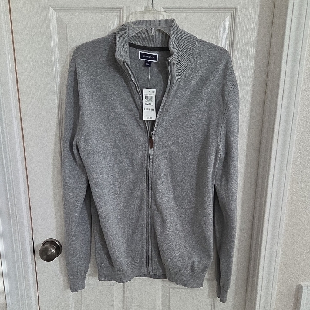 Calvin Klein Gray Zip Up Sweater with Standing Collar